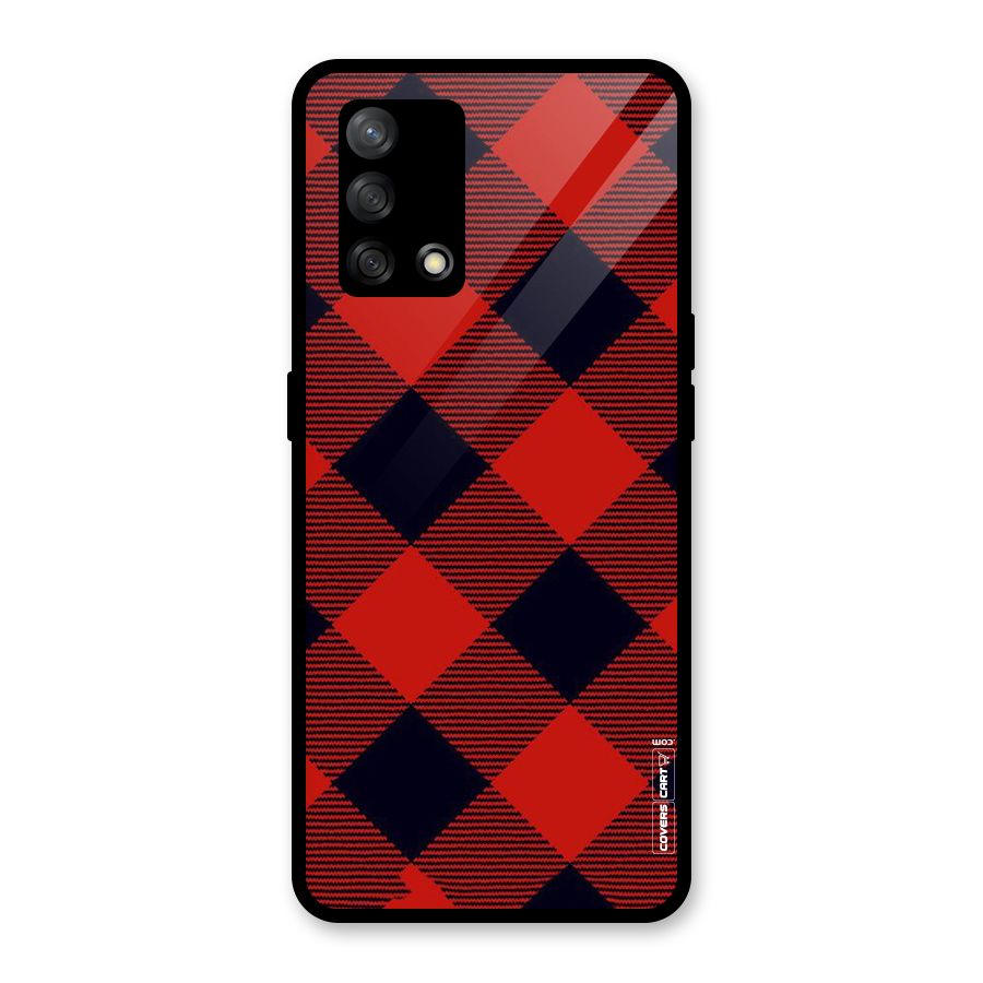 Red Diagonal Check Glass Back Case for Oppo F19