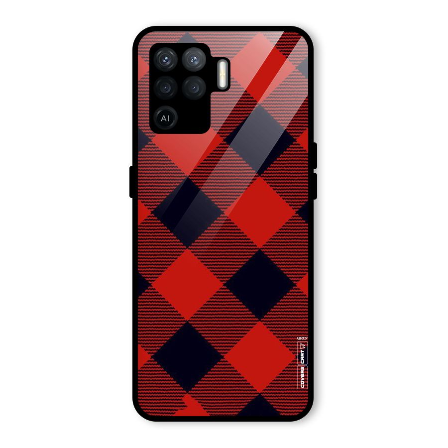 Red Diagonal Check Glass Back Case for Oppo F19 Pro