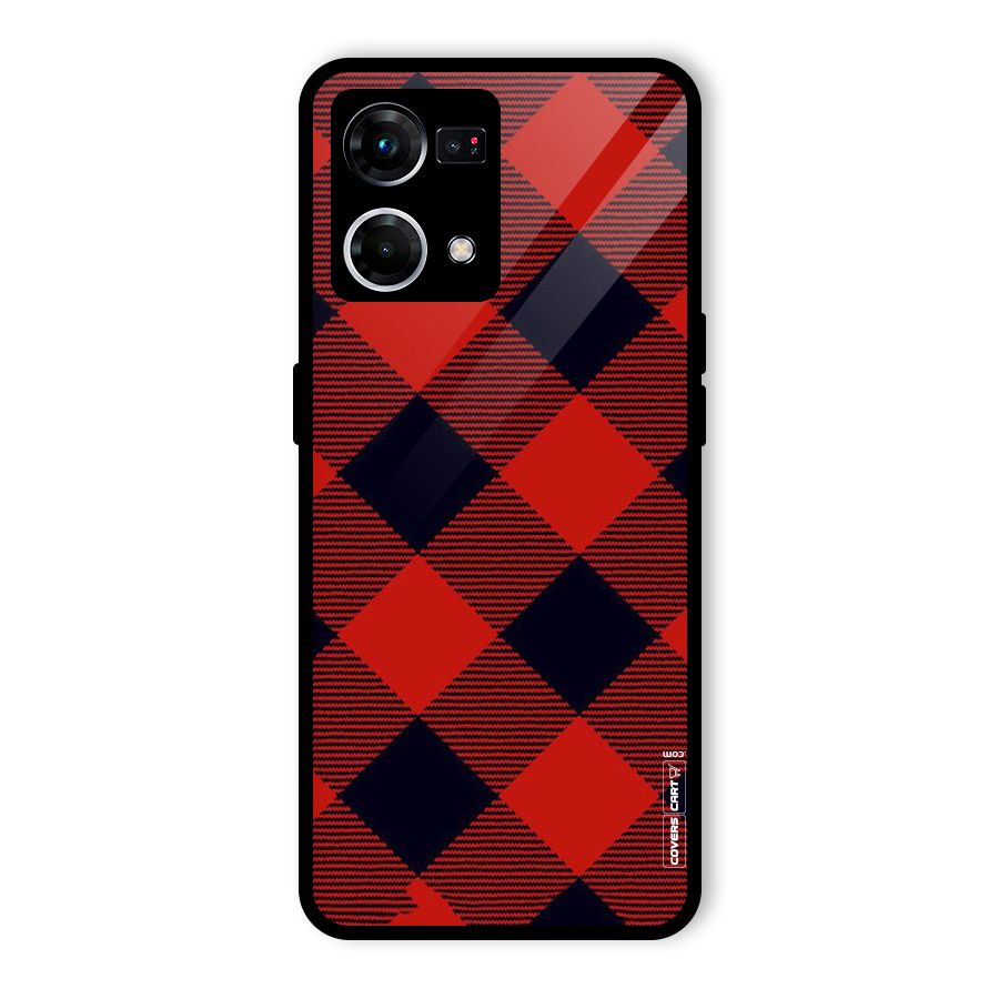 Red Diagonal Check Glass Back Case for Oppo F21s Pro 4G