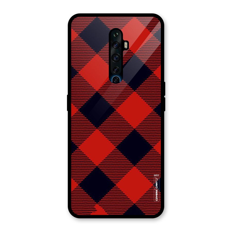 Red Diagonal Check Glass Back Case for Oppo Reno2 F