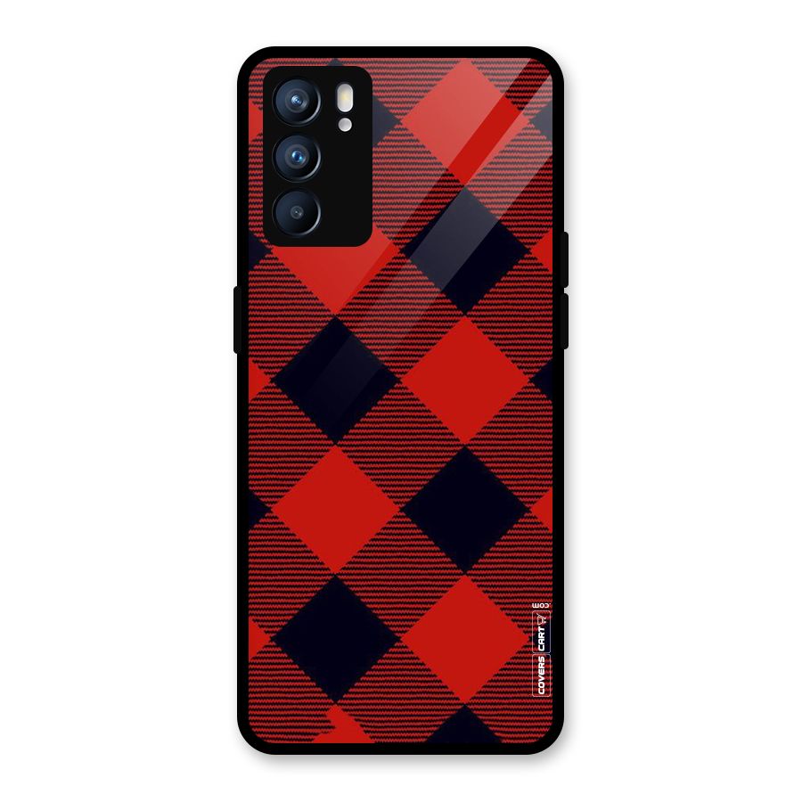 Red Diagonal Check Glass Back Case for Oppo Reno6 5G