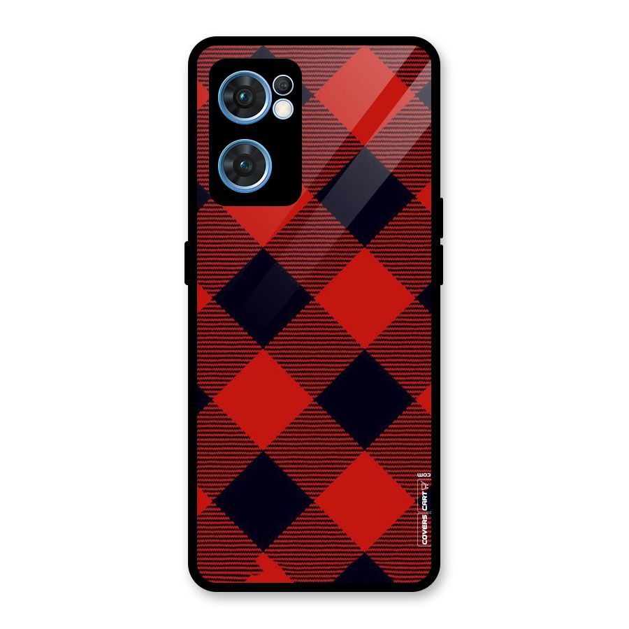 Red Diagonal Check Glass Back Case for Oppo Reno7 5G