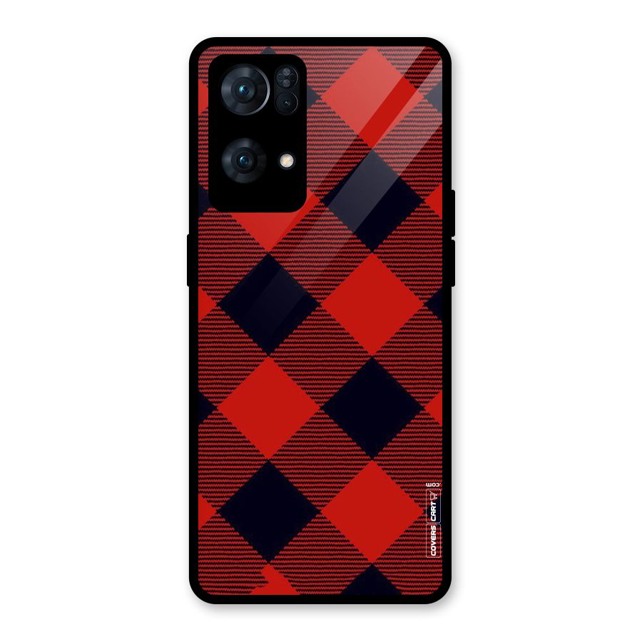 Red Diagonal Check Glass Back Case for Oppo Reno7 Pro 5G