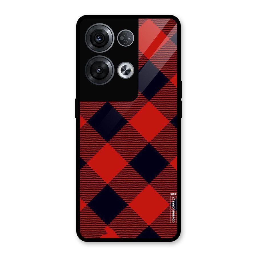 Red Diagonal Check Glass Back Case for Oppo Reno8 Pro 5G