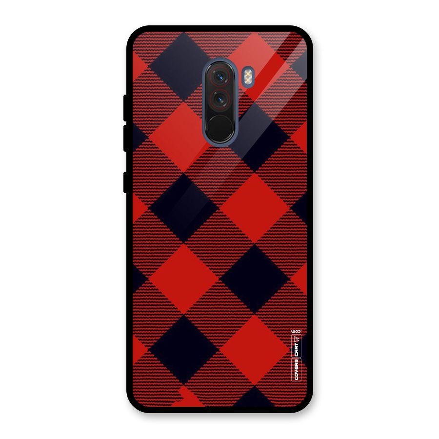 Red Diagonal Check Glass Back Case for Poco F1