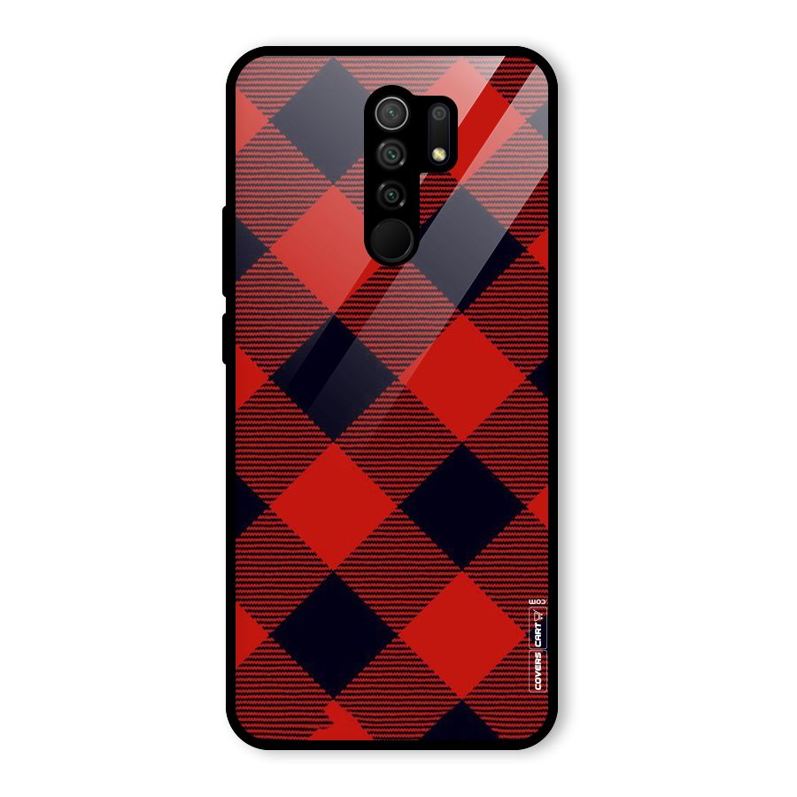 Red Diagonal Check Glass Back Case for Poco M2