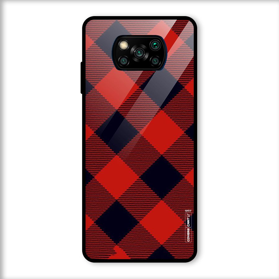 Red Diagonal Check Glass Back Case for Poco X3