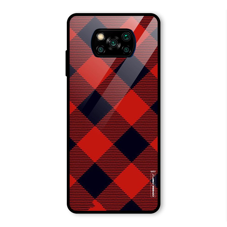 Red Diagonal Check Glass Back Case for Poco X3 Pro