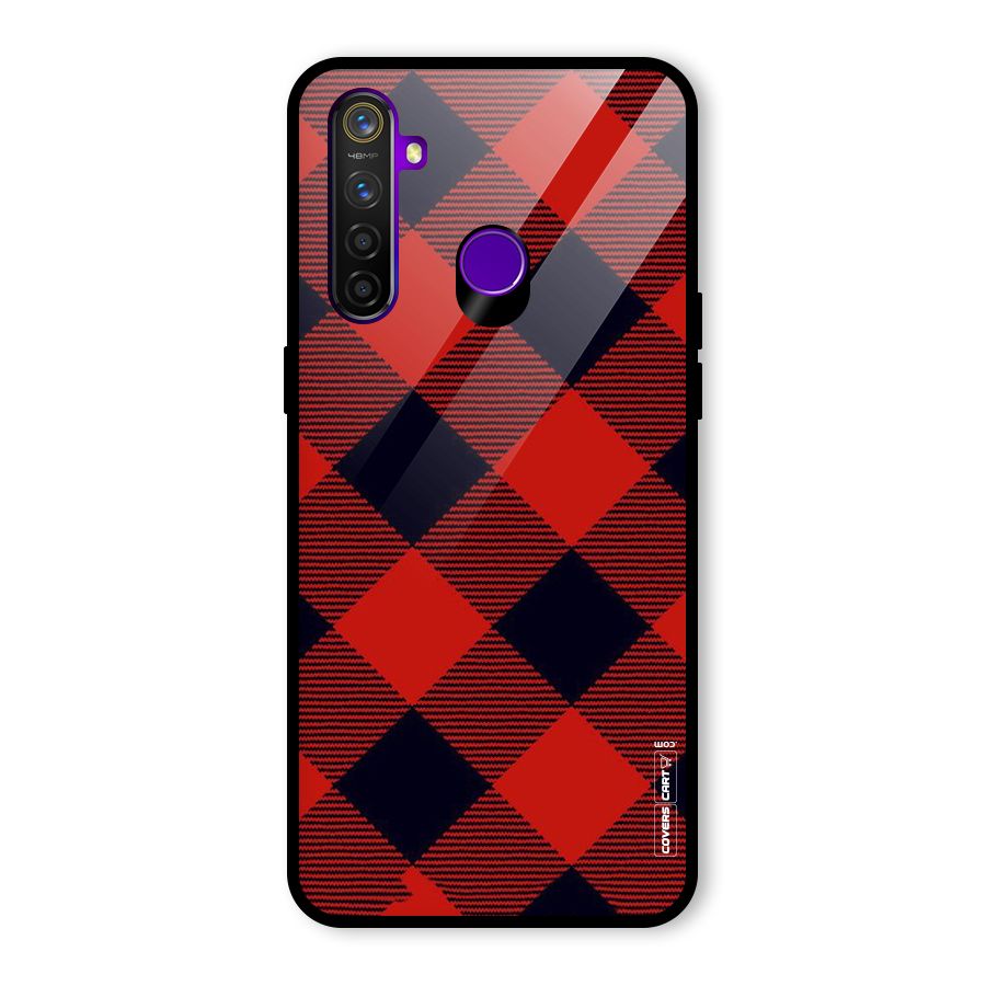 Red Diagonal Check Glass Back Case for Realme 5 Pro