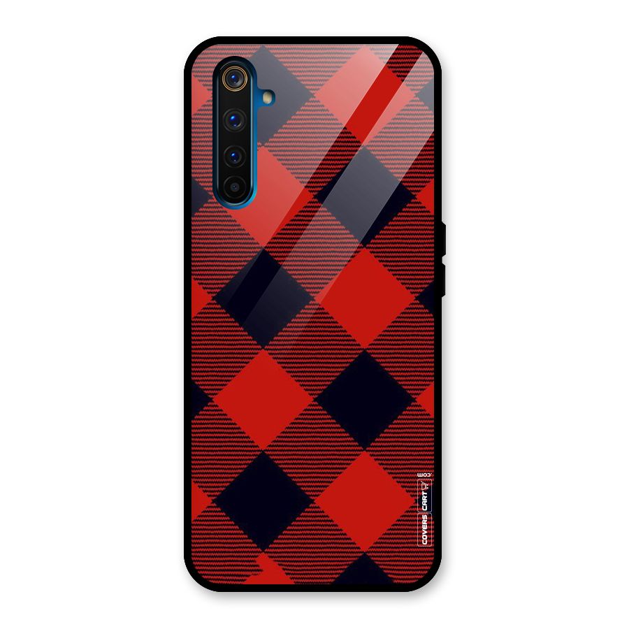 Red Diagonal Check Glass Back Case for Realme 6 Pro