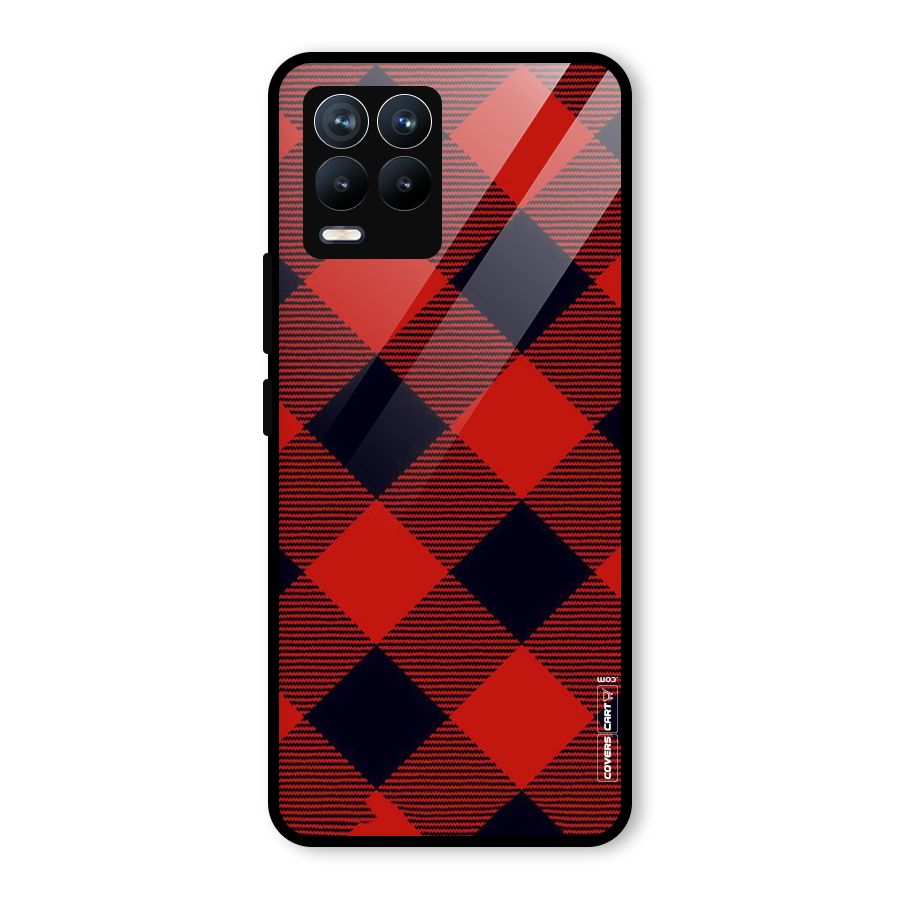 Red Diagonal Check Glass Back Case for Realme 8 Pro