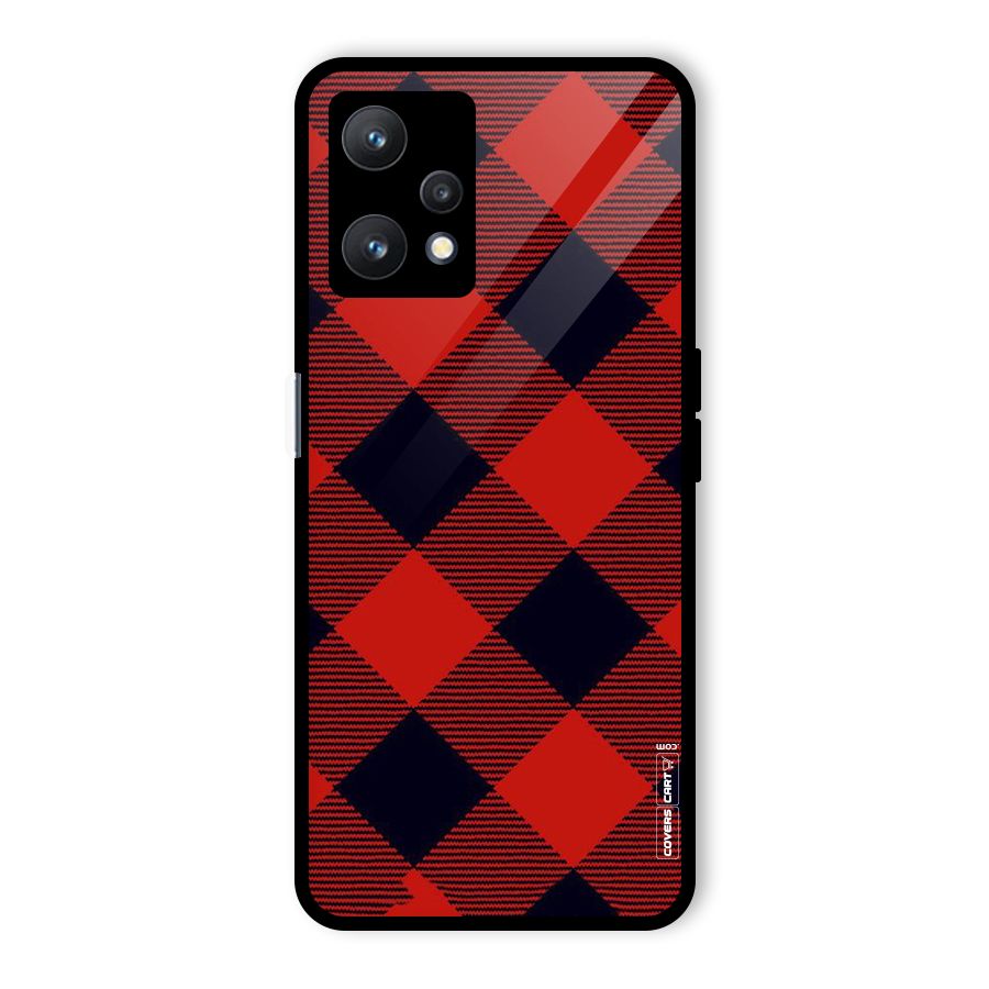 Red Diagonal Check Glass Back Case for Realme 9 Pro 5G