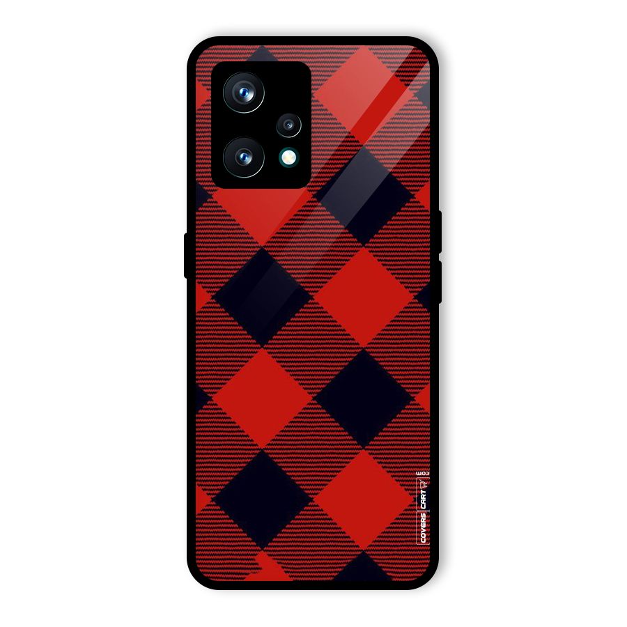 Red Diagonal Check Glass Back Case for Realme 9 Pro Plus 5G