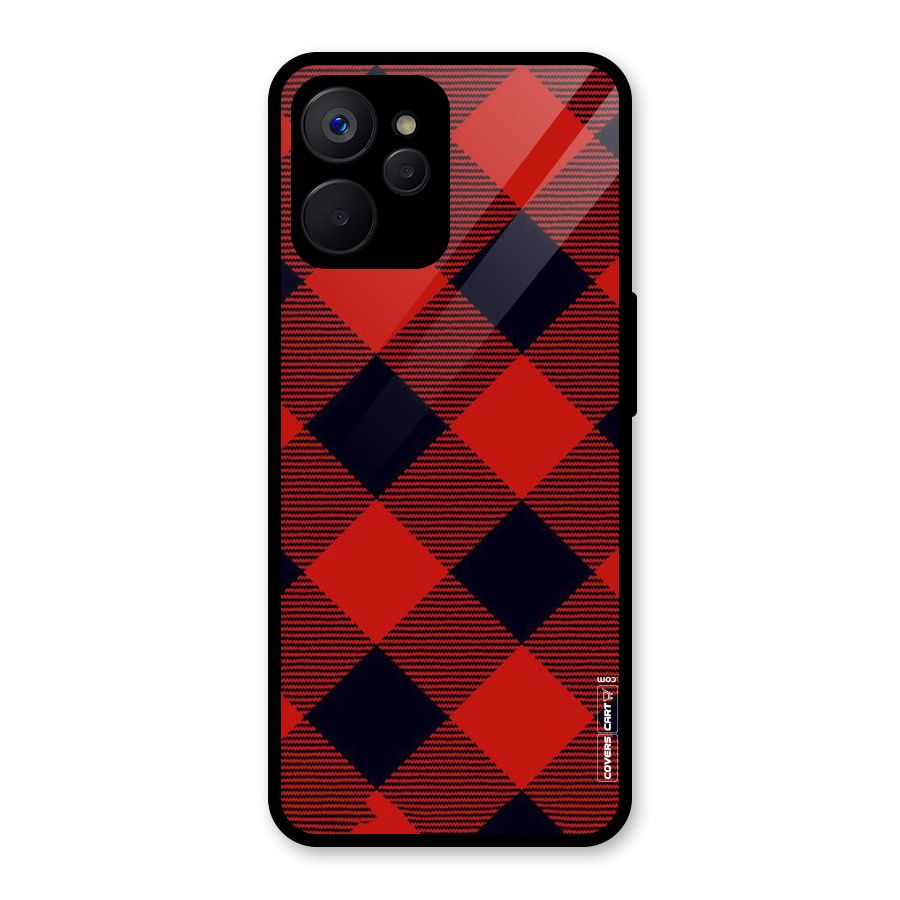 Red Diagonal Check Glass Back Case for Realme 9i 5G