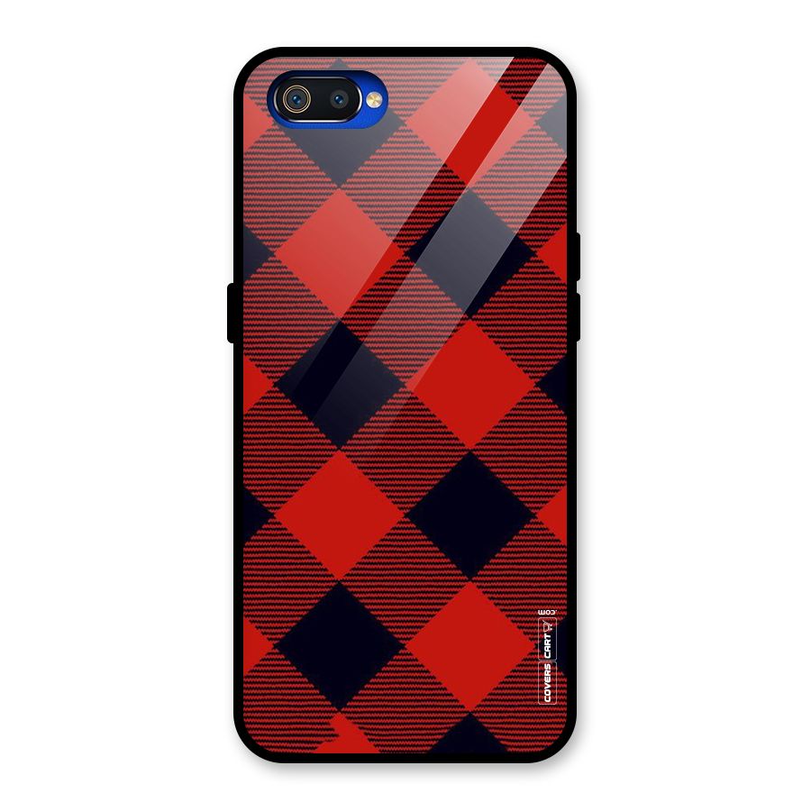 Red Diagonal Check Glass Back Case for Realme C2