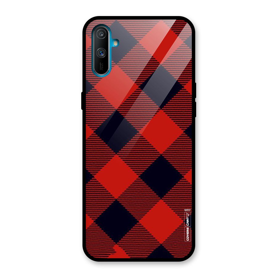 Red Diagonal Check Glass Back Case for Realme C3