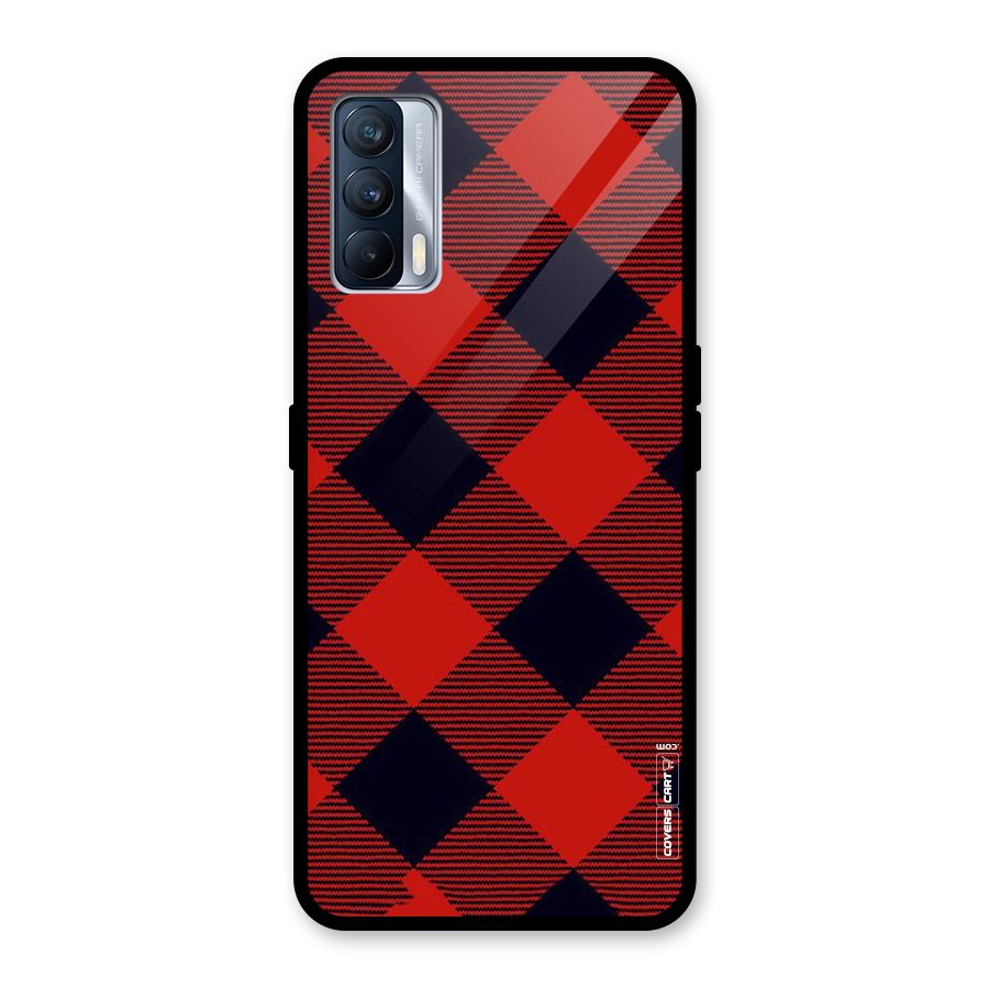 Red Diagonal Check Glass Back Case for Realme X7