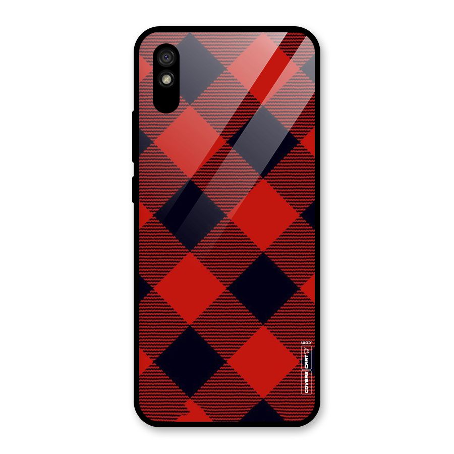 Red Diagonal Check Glass Back Case for Redmi 9A
