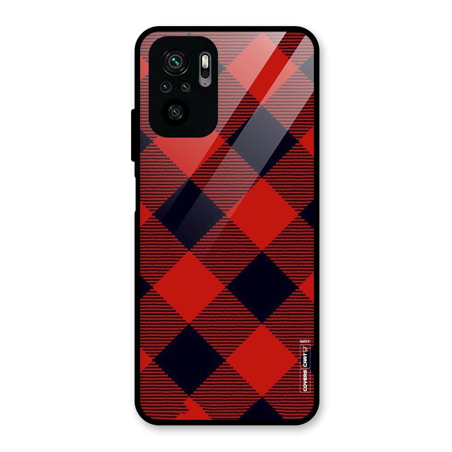 Red Diagonal Check Glass Back Case for Redmi Note 10S