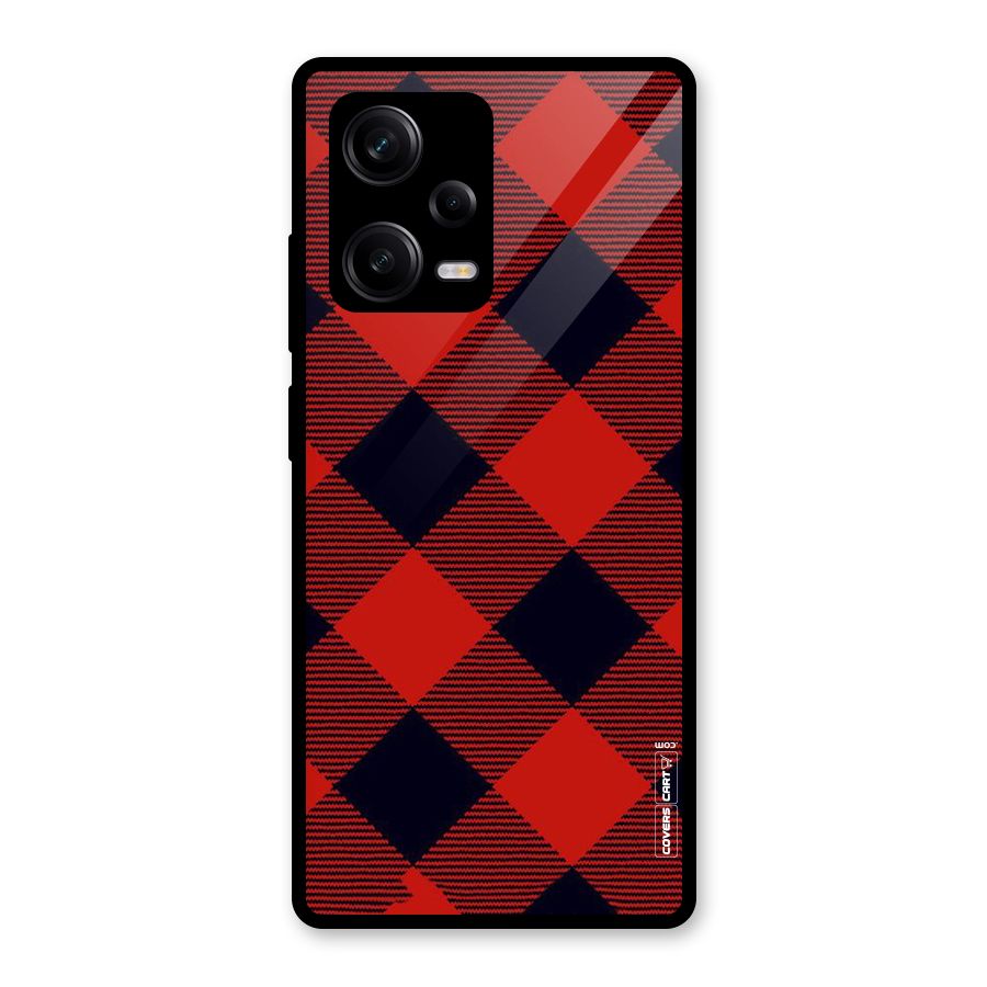 Red Diagonal Check Glass Back Case for Redmi Note 12 Pro