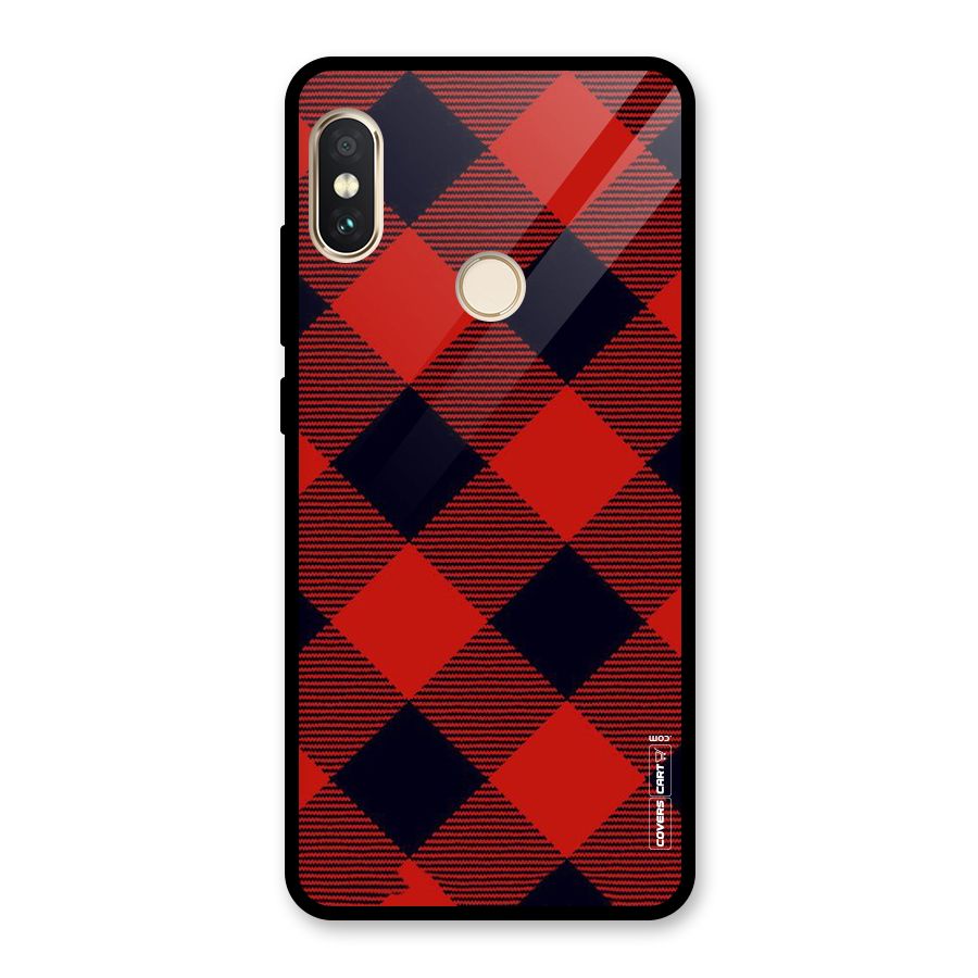 Red Diagonal Check Glass Back Case for Redmi Note 5 Pro