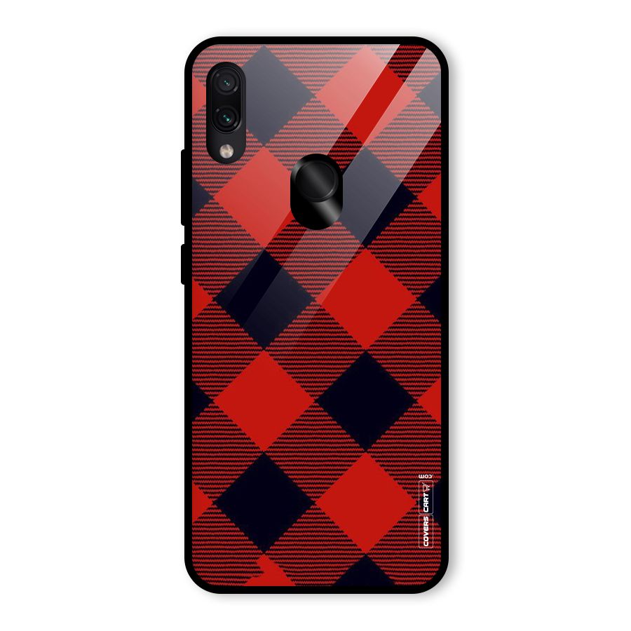 Red Diagonal Check Glass Back Case for Redmi Note 7 Pro