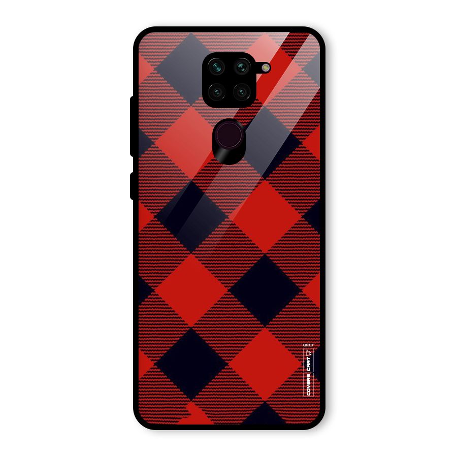 Red Diagonal Check Glass Back Case for Redmi Note 9