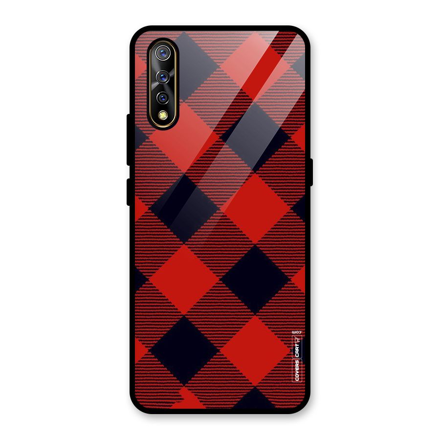 Red Diagonal Check Glass Back Case for Vivo S1