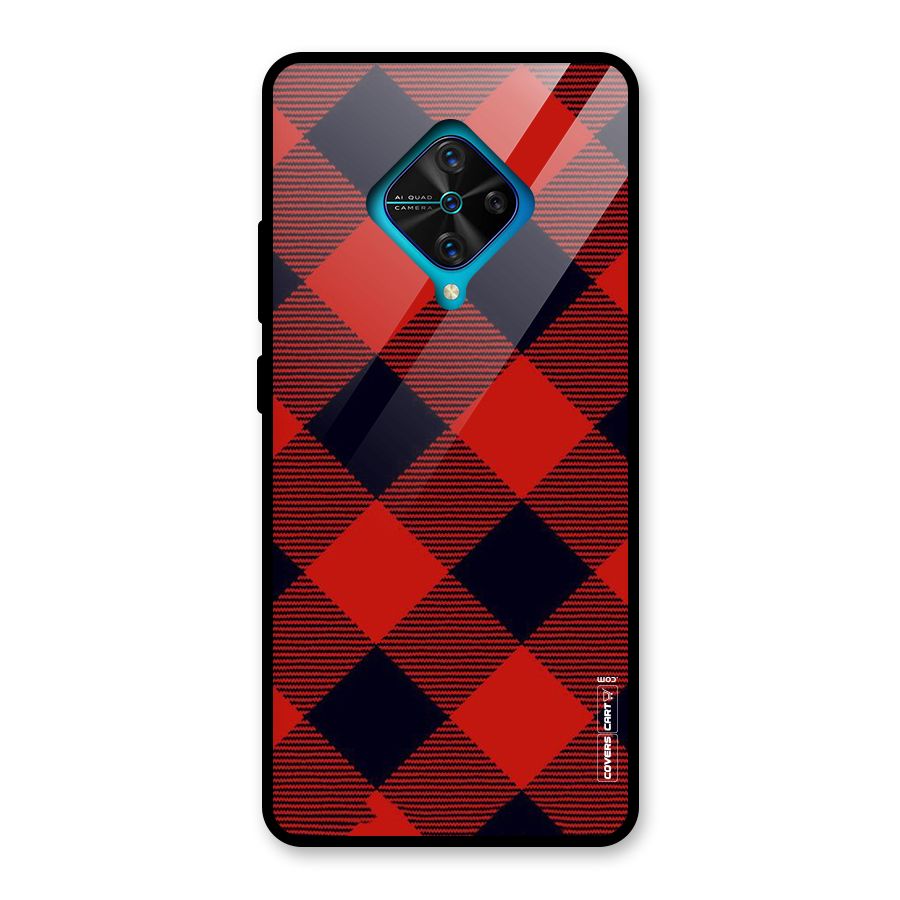 Red Diagonal Check Glass Back Case for Vivo S1 Pro