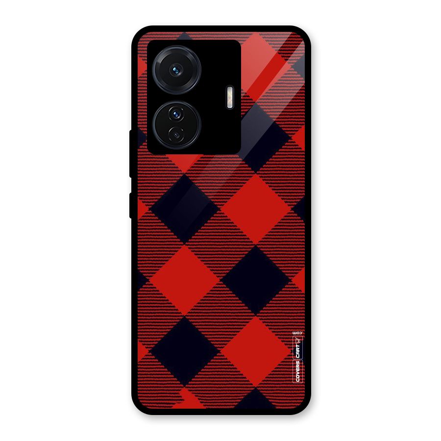 Red Diagonal Check Glass Back Case for Vivo T1 Pro