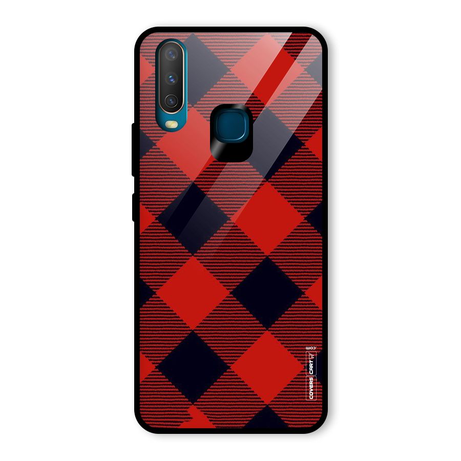 Red Diagonal Check Glass Back Case for Vivo U10