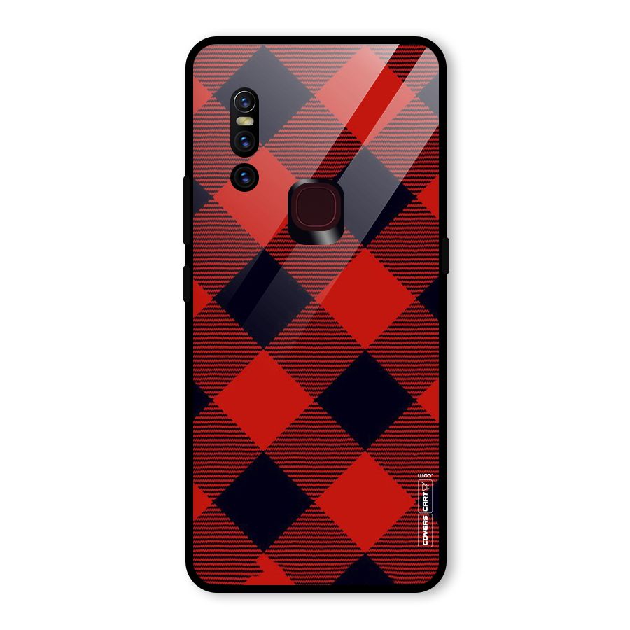 Red Diagonal Check Glass Back Case for Vivo V15