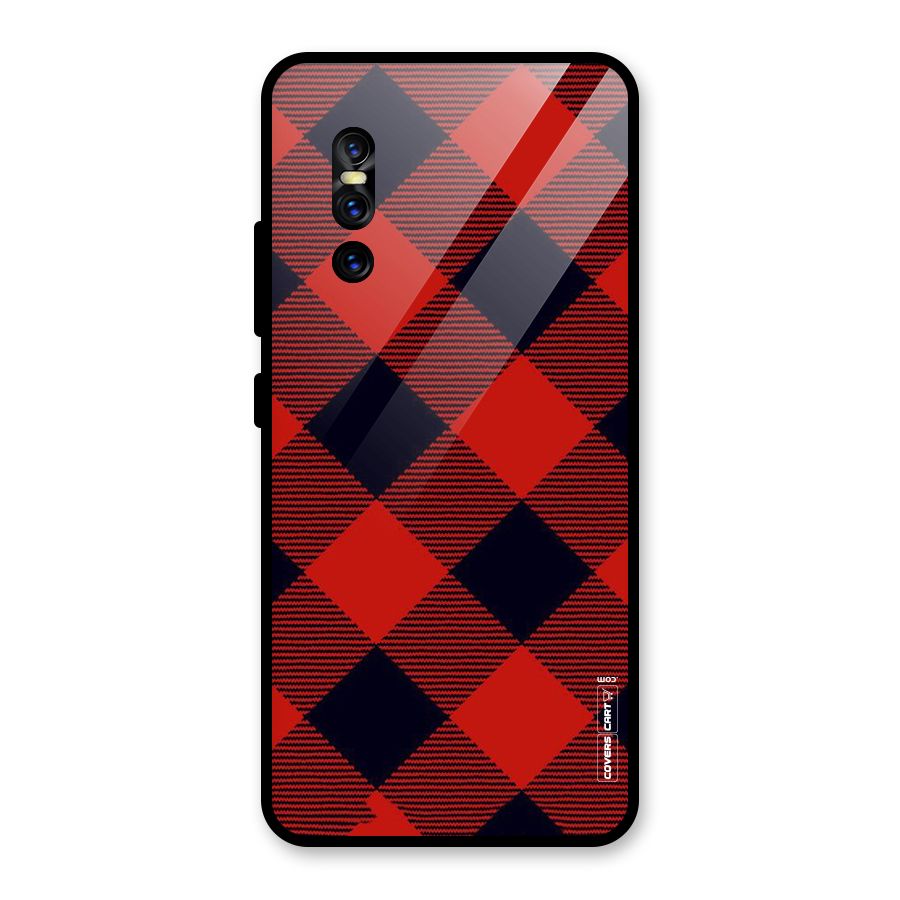 Red Diagonal Check Glass Back Case for Vivo V15 Pro