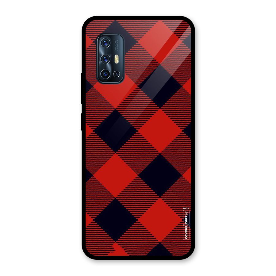 Red Diagonal Check Glass Back Case for Vivo V17