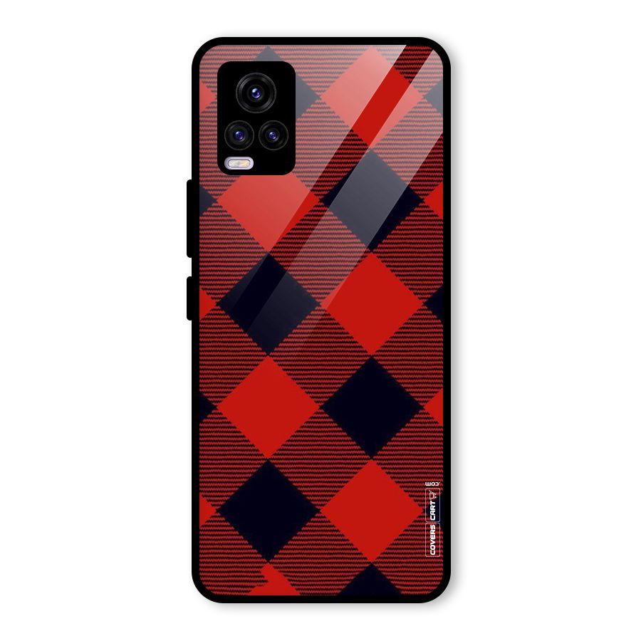 Red Diagonal Check Glass Back Case for Vivo V20