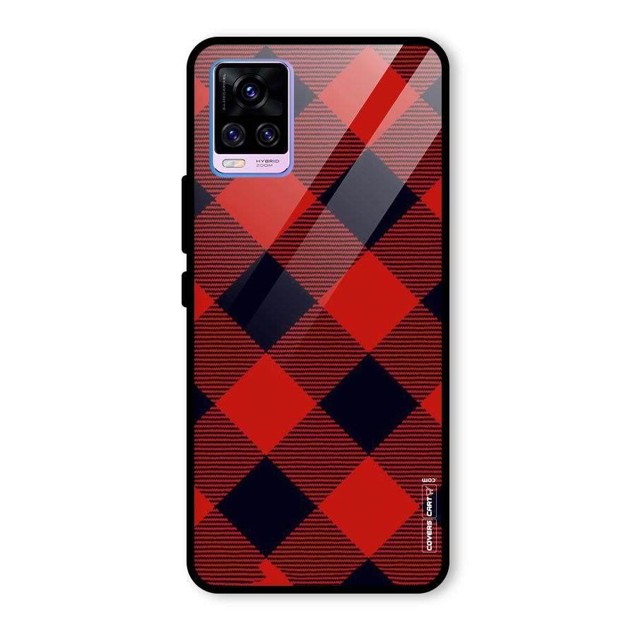 Red Diagonal Check Glass Back Case for Vivo V20 Pro