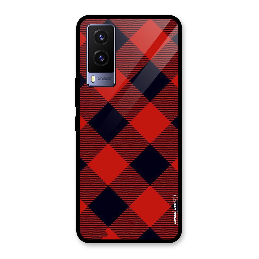 Red Diagonal Check Glass Back Case for Vivo V21e 5G