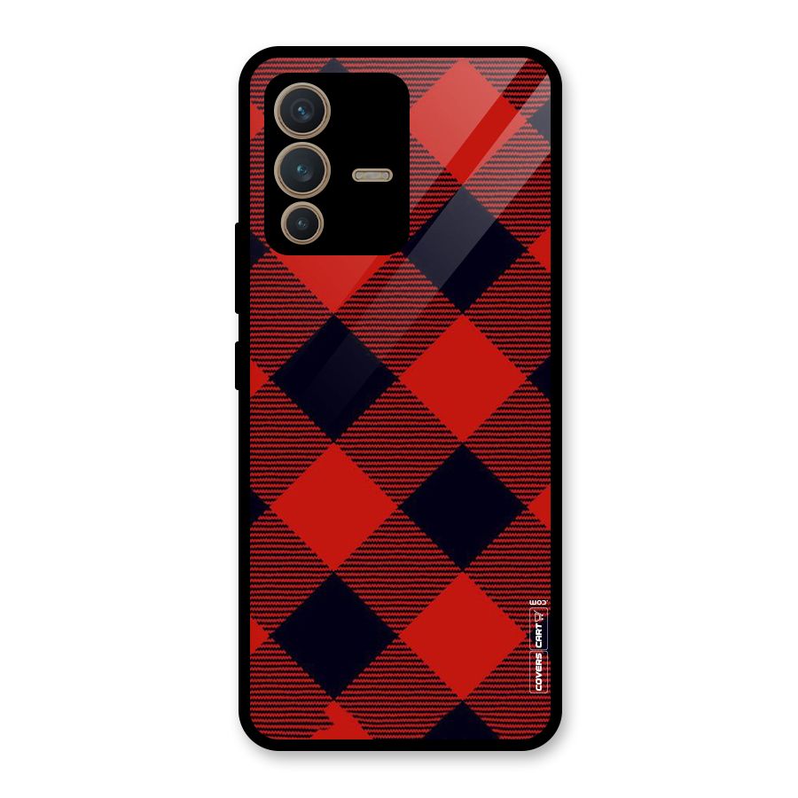 Red Diagonal Check Glass Back Case for Vivo V23 5G