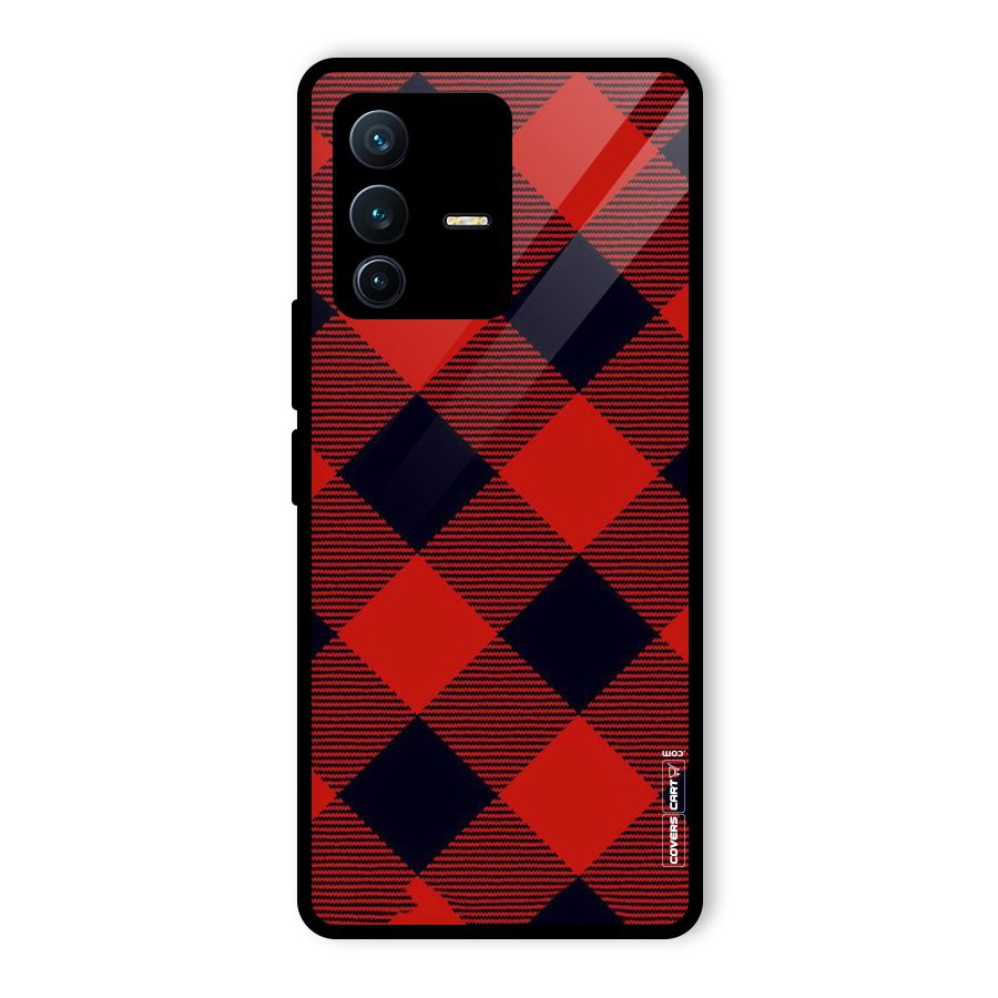 Red Diagonal Check Glass Back Case for Vivo V23 Pro