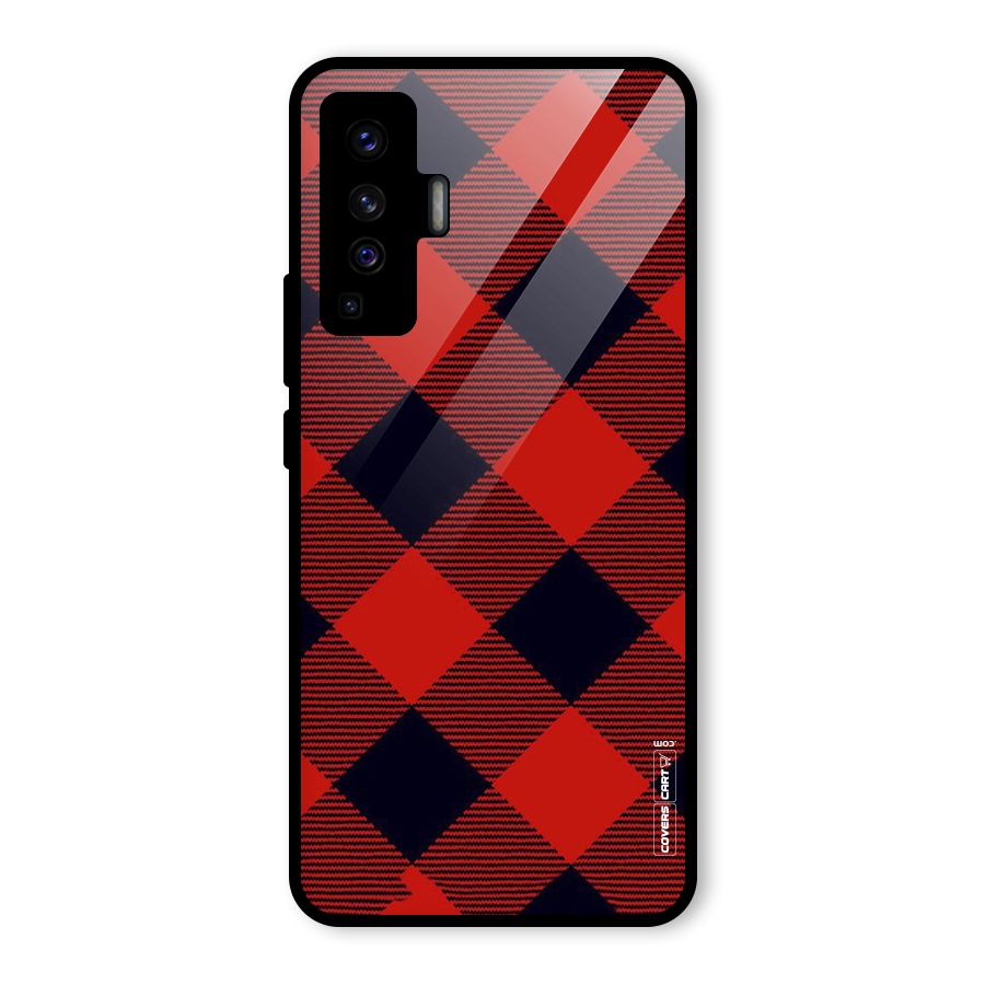 Red Diagonal Check Glass Back Case for Vivo X50