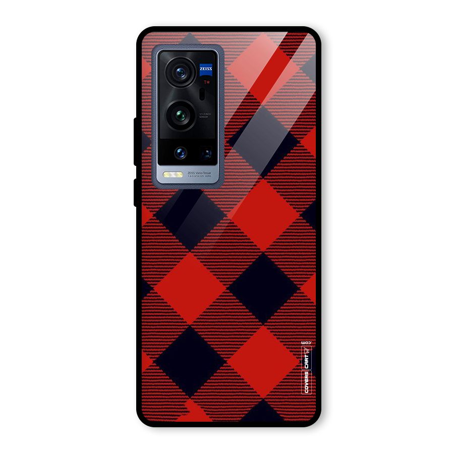 Red Diagonal Check Glass Back Case for Vivo X60 Pro Plus