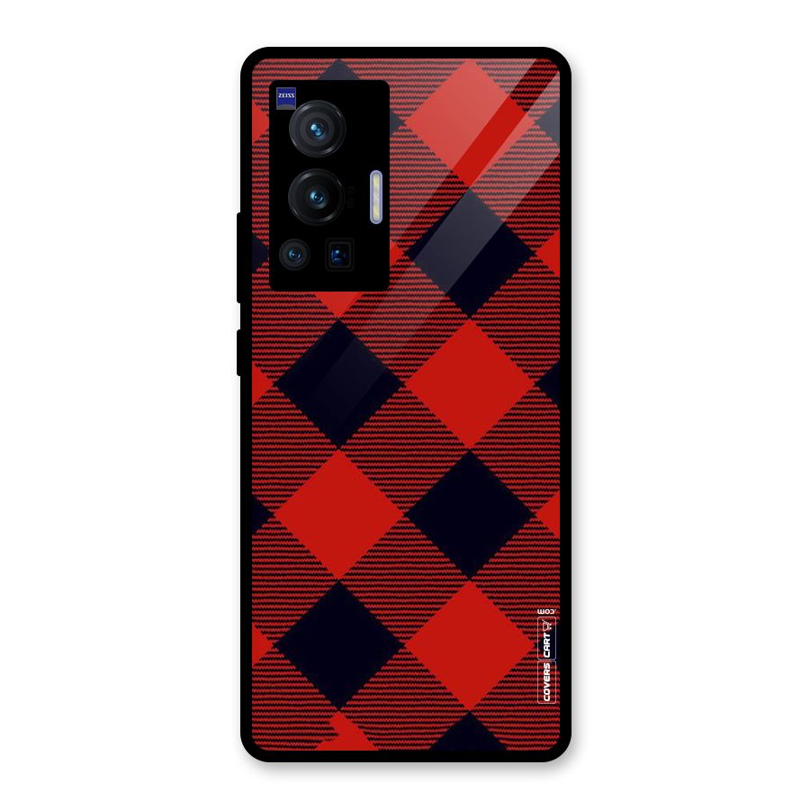 Red Diagonal Check Glass Back Case for Vivo X70 Pro