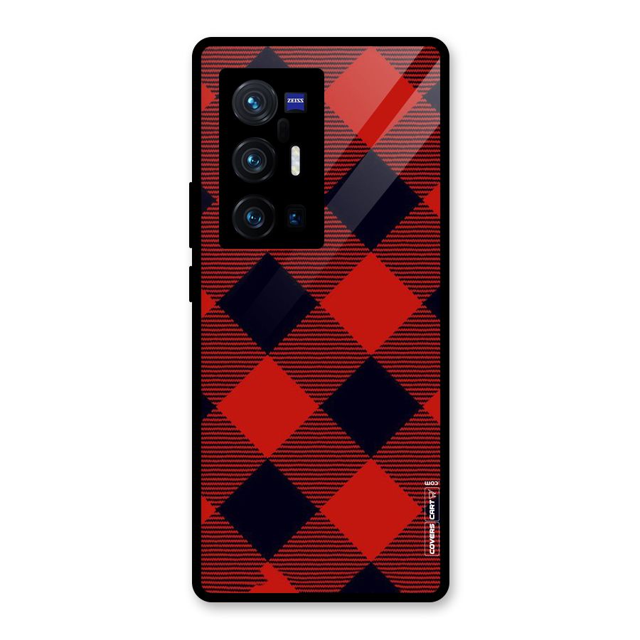 Red Diagonal Check Glass Back Case for Vivo X70 Pro Plus