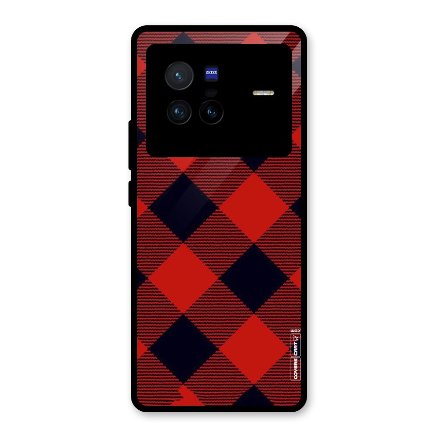 Red Diagonal Check Glass Back Case for Vivo X80