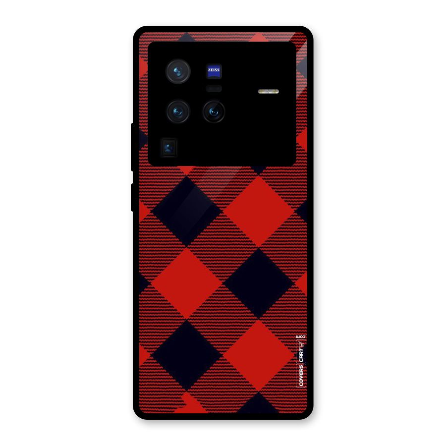 Red Diagonal Check Glass Back Case for Vivo X80 Pro