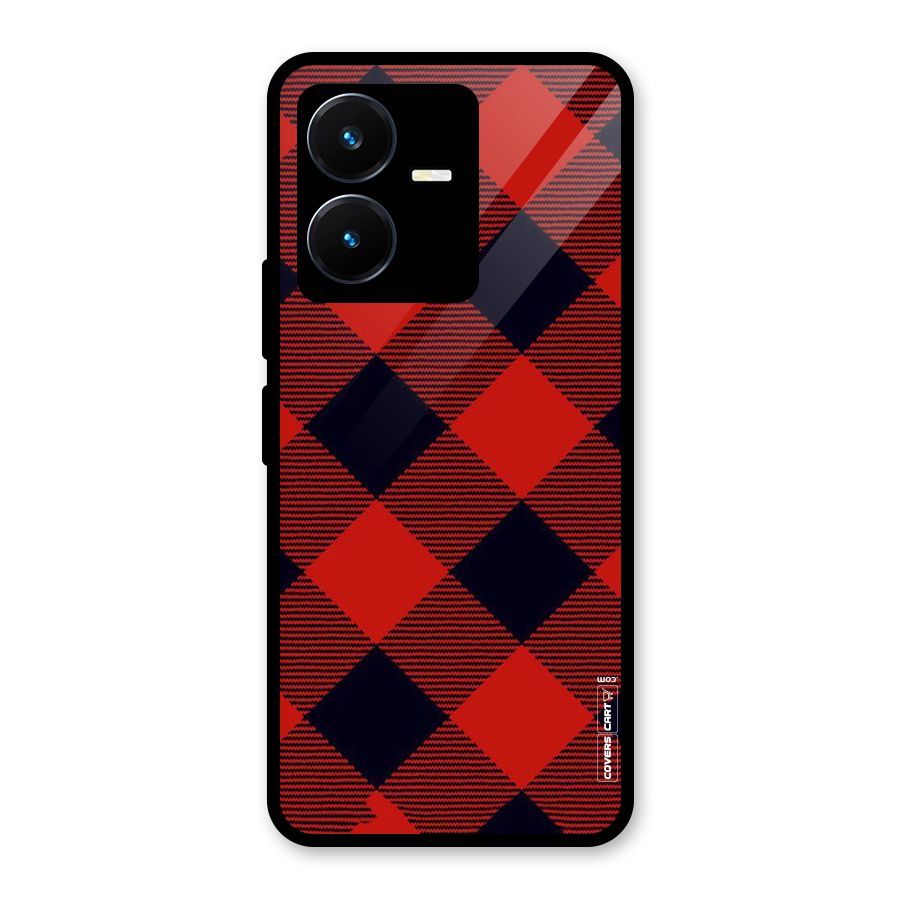Red Diagonal Check Glass Back Case for Vivo Y22