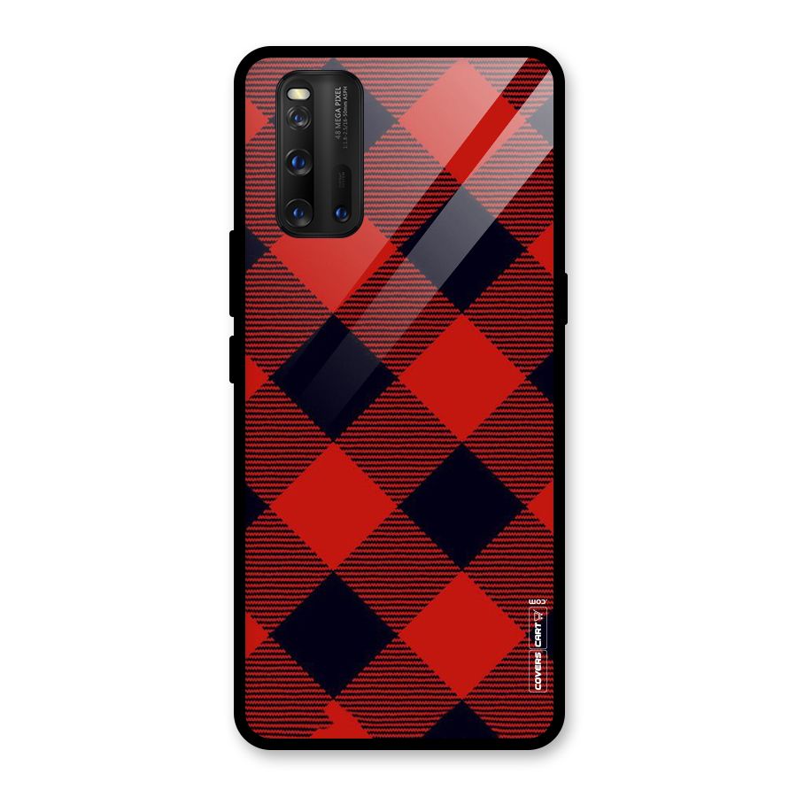 Red Diagonal Check Glass Back Case for Vivo iQOO 3