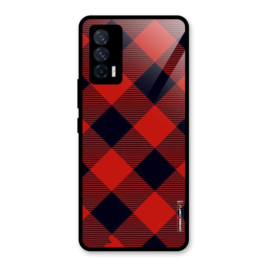 Red Diagonal Check Glass Back Case for Vivo iQOO 7 5G