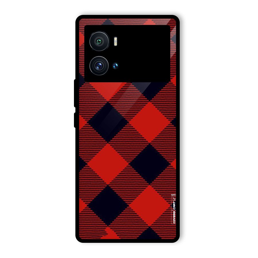 Red Diagonal Check Glass Back Case for Vivo iQOO 9 Pro