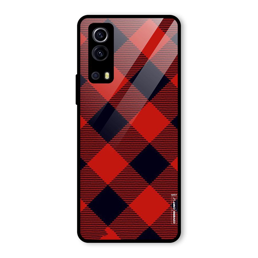 Red Diagonal Check Glass Back Case for Vivo iQOO Z3